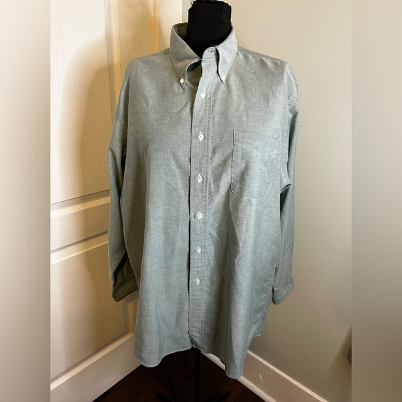 Lands End Mint Green Long Sleeve Collared Button Up Dress Shirt Mens L 17-33 EUC - Picture 1 of 6